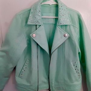 Justice girls faux leather mint green jacket size 10